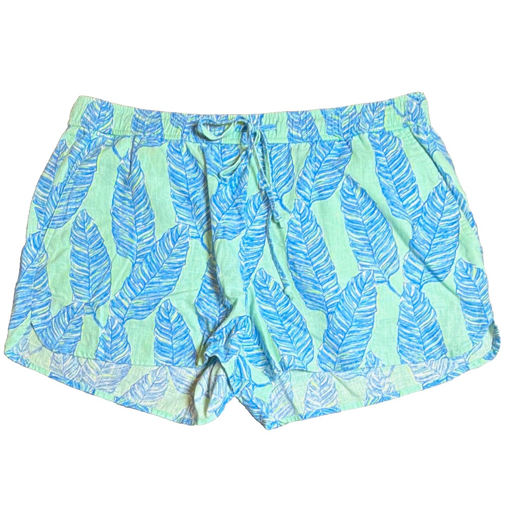 Vineyard Vines Women's Pull-On Shorts Size S Blue Green Leaf Linen/Cotton